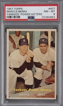 1957 Topps #407 "Yankees Power Hitters" Mantle/Berra – PSA NM-MT 8
